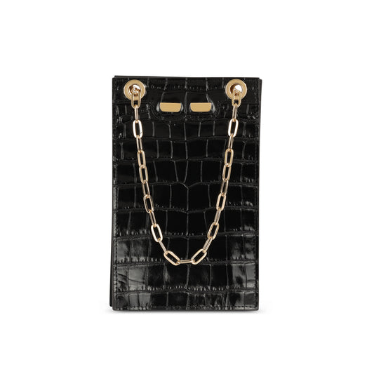 Catherine Cellphone Pouch in Black Croc