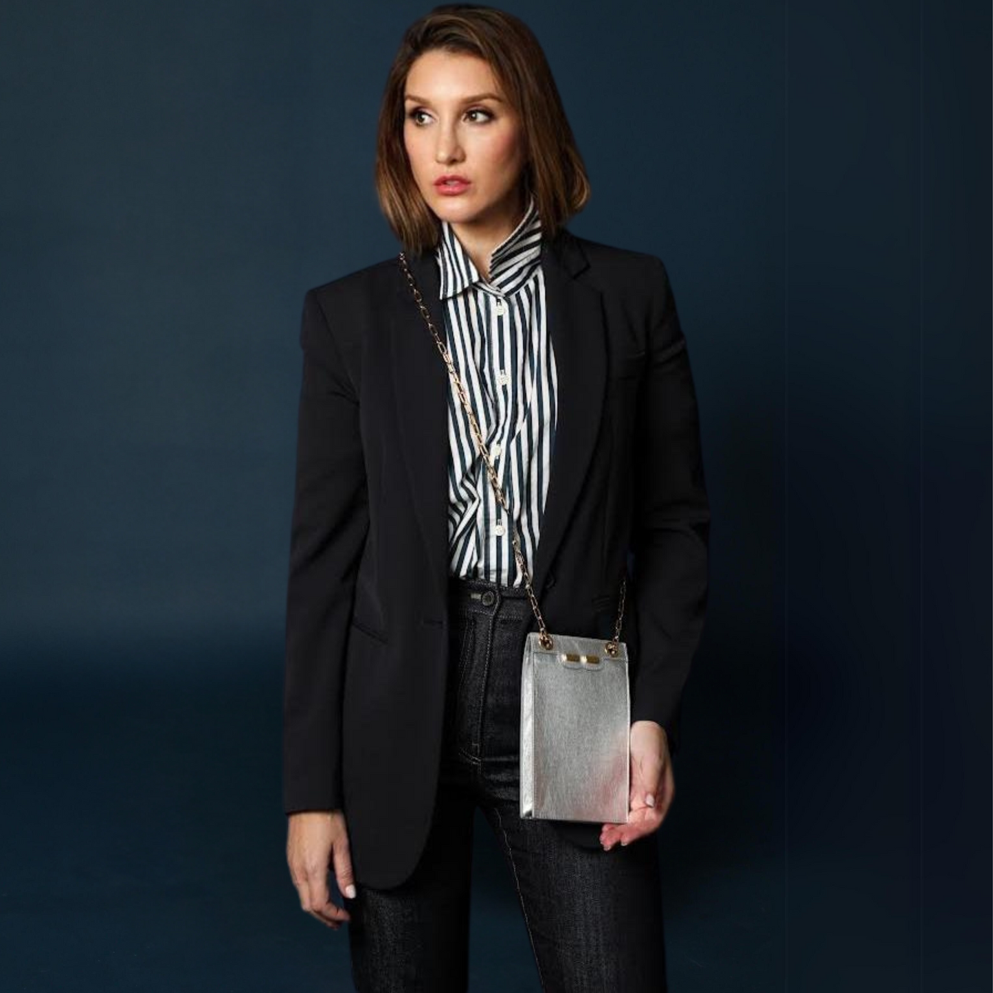 Catherine Cellphone Pouch in Black Croc