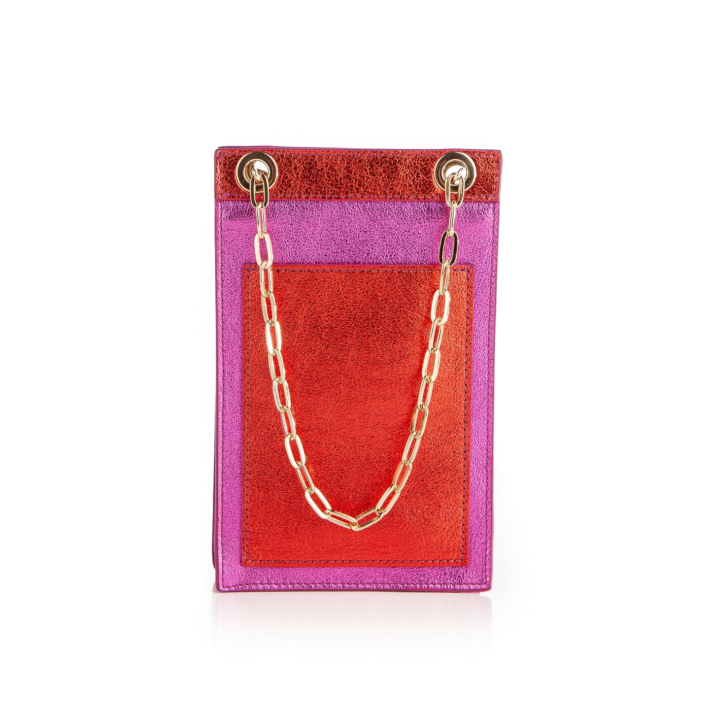 Catherine Cellphone Pouch in Metallic Pink with Red Trim
