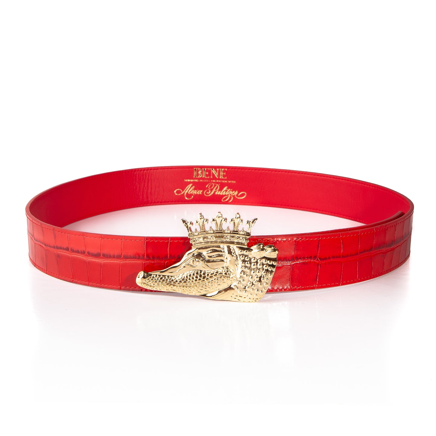 BENE x Alexa Pulitzer King Gator Leather Belt in Red Croc