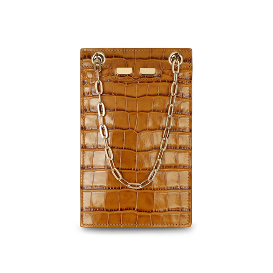Catherine Cellphone Pouch in Caramello Croc