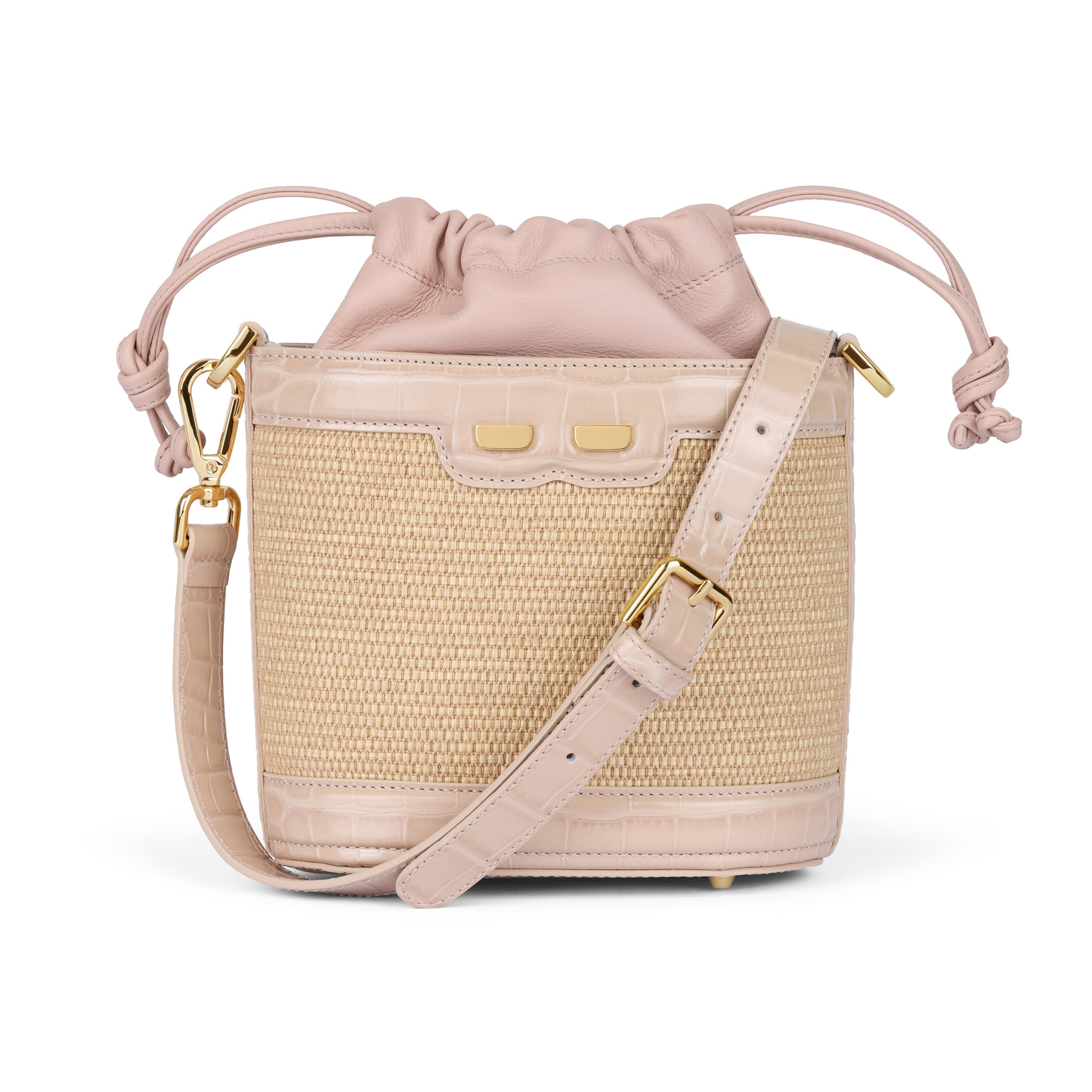 Byrd Bucket in Raffia and Blush Croc