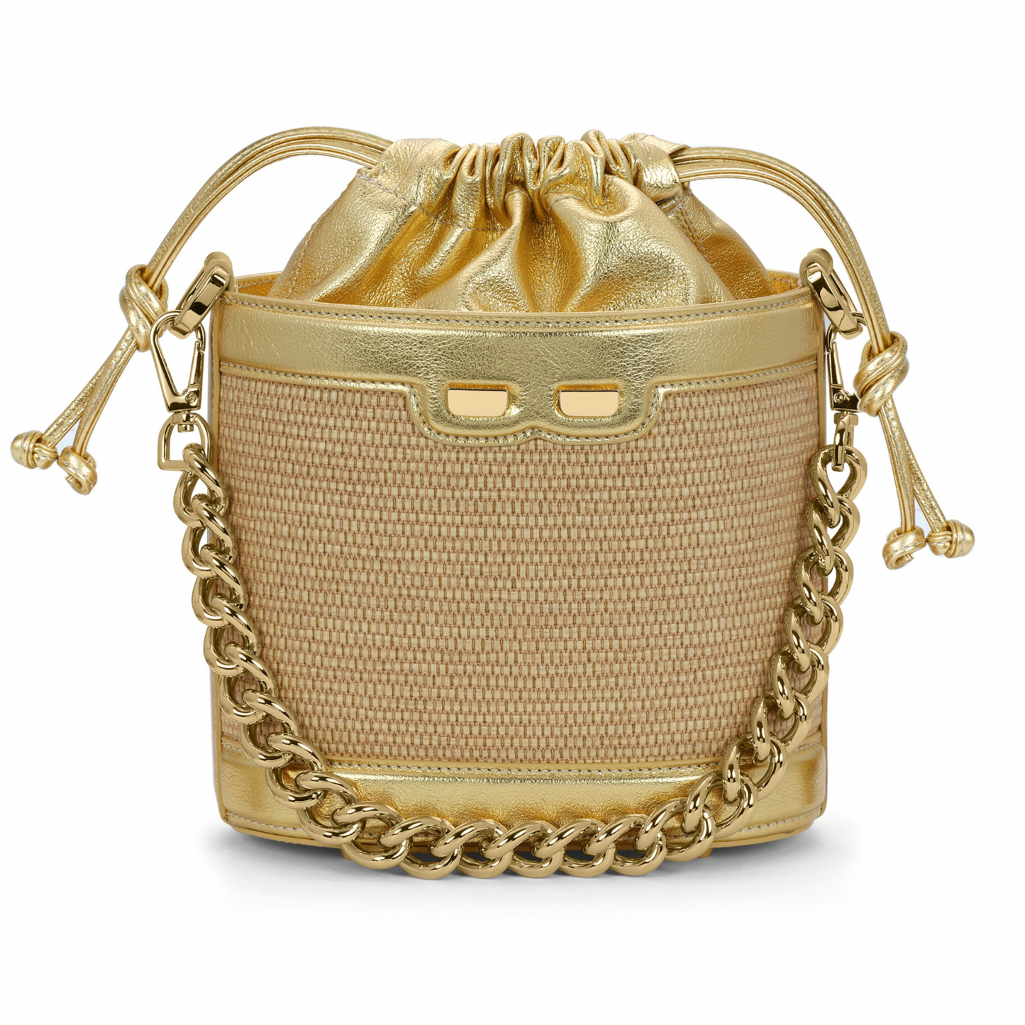 Byrd Bucket in Raffia & Gold