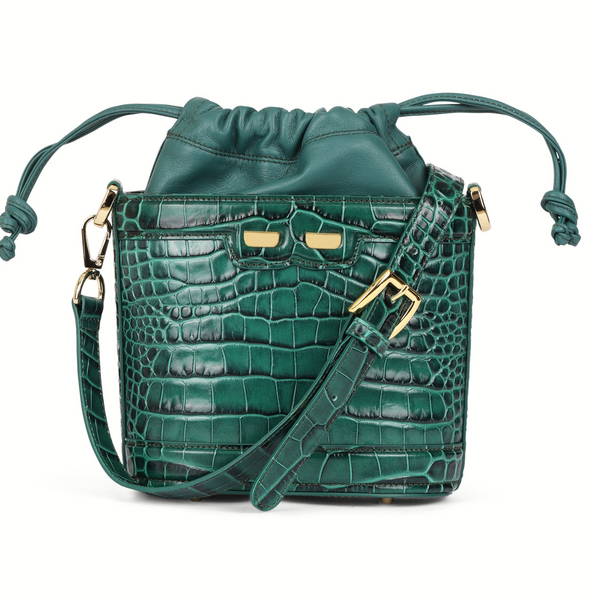 Byrd Bucket in Emerald Croc – BENE Handbags