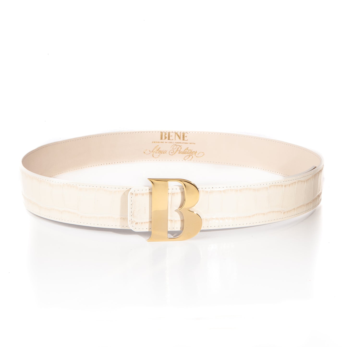Leather Belt in Latte Croc