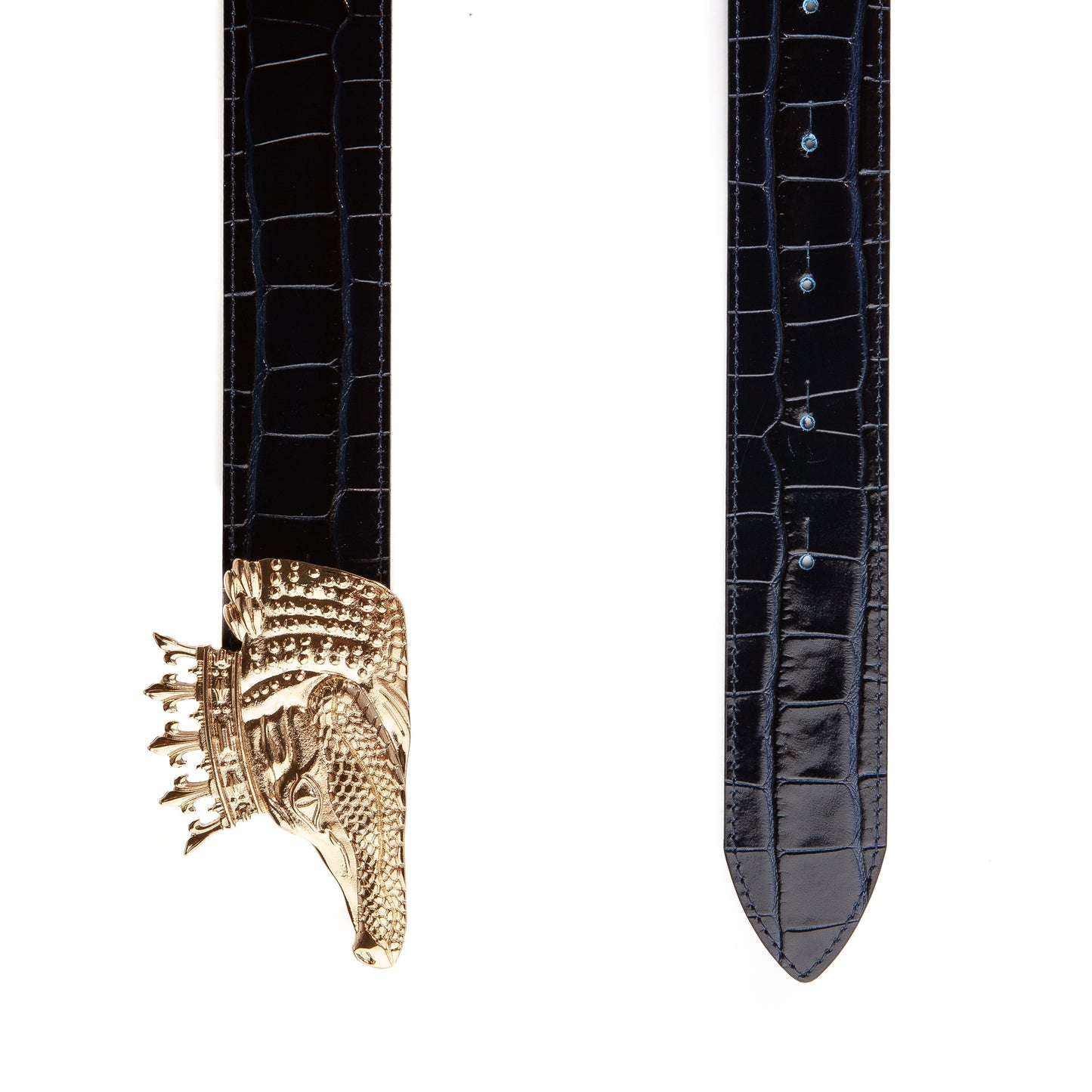 BENE x Alexa Pulitzer King Gator Leather Belt in Navy Croc