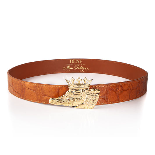 BENE x Alexa Pulitzer King Gator Leather Belt in Buffalo Croc