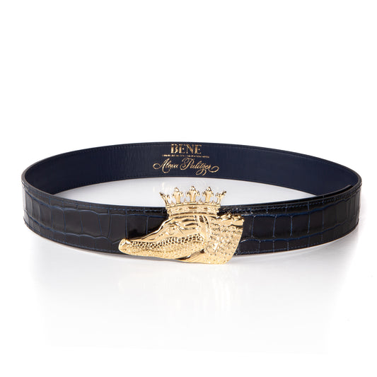 BENE x Alexa Pulitzer King Gator Leather Belt in Navy Croc