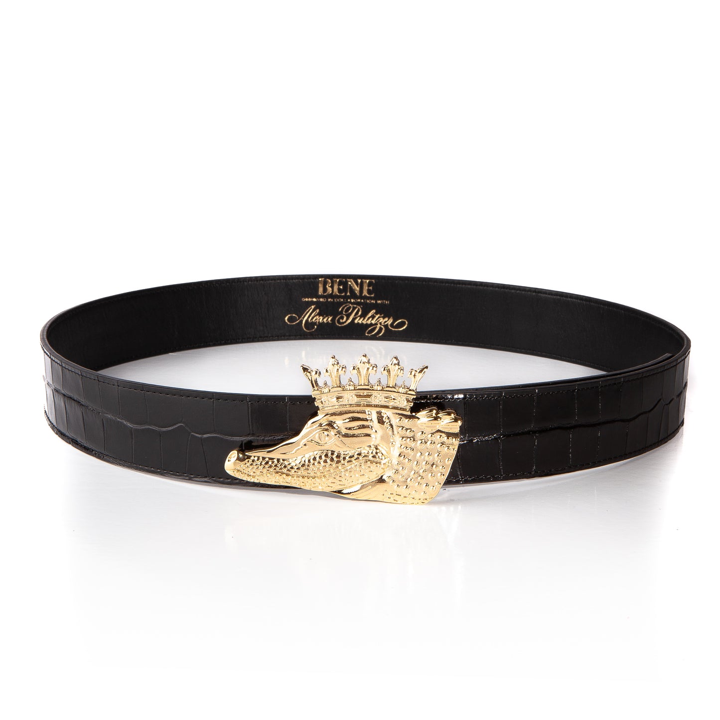 BENE x Alexa Pulitzer King Gator Leather Belt in Black Croc