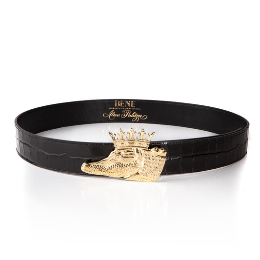 BENE x Alexa Pulitzer King Gator Leather Belt in Black Croc