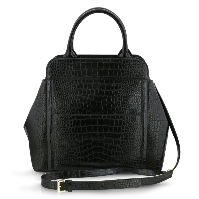 Nott in Black Alligator Stamp - BENE Handbags 