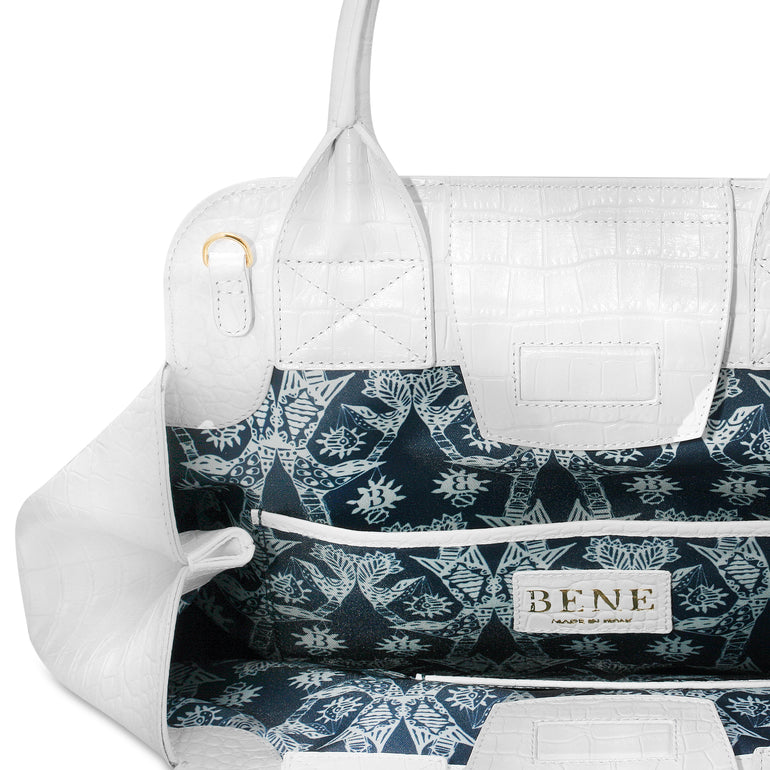 Nott in White Alligator Stamp - BENE Handbags 