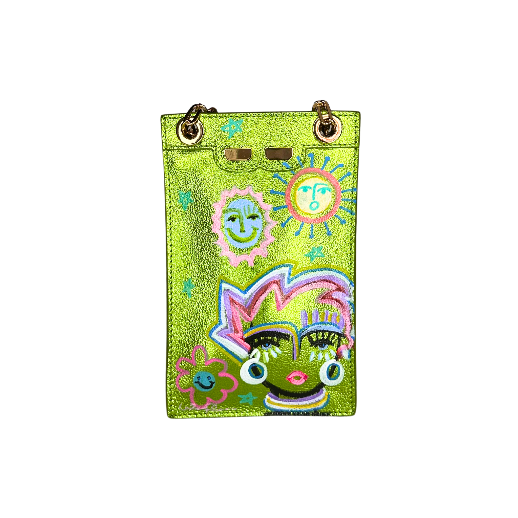 Catherine Cellphone Pouch in Metallic Lime