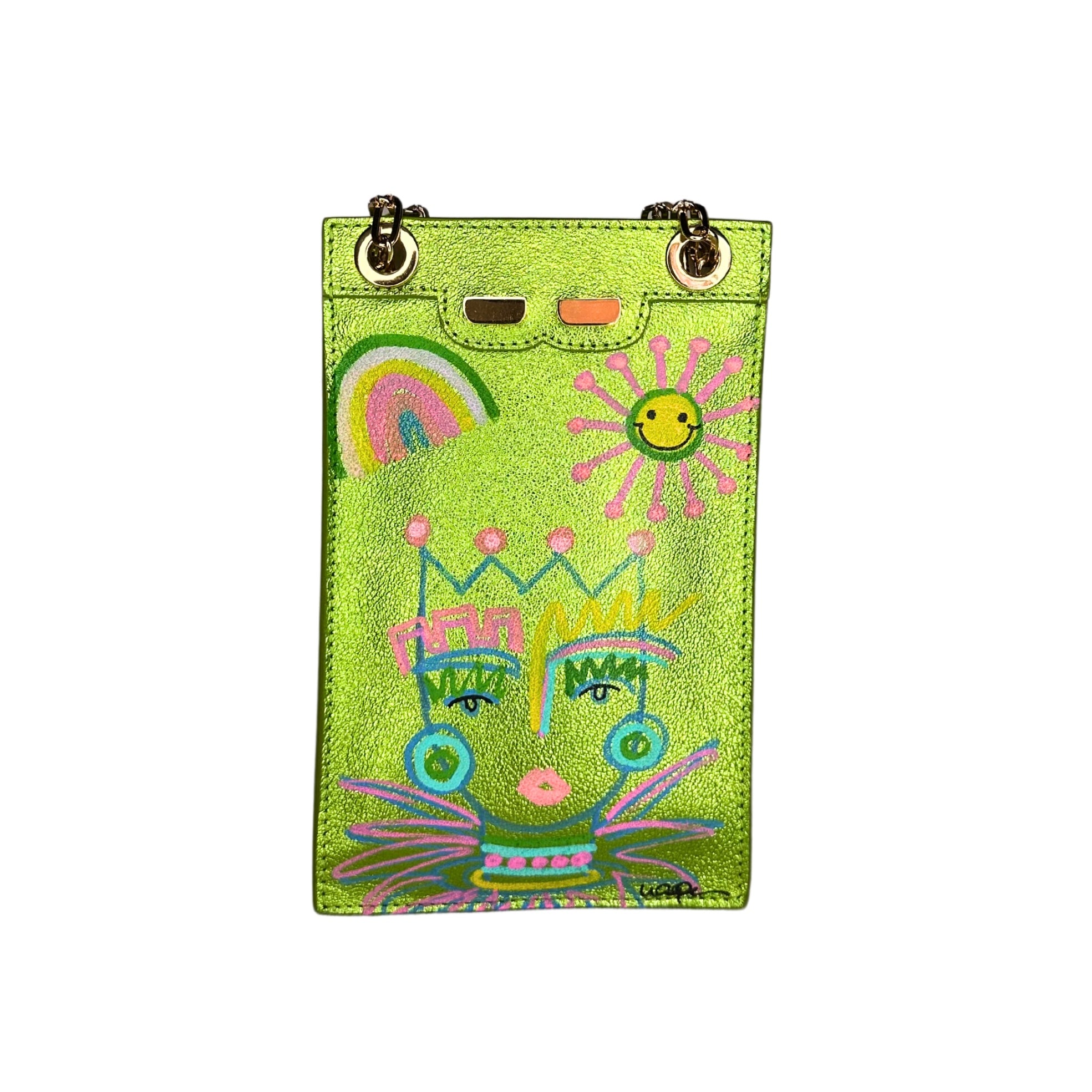 Catherine Cellphone Pouch in Metallic Lime