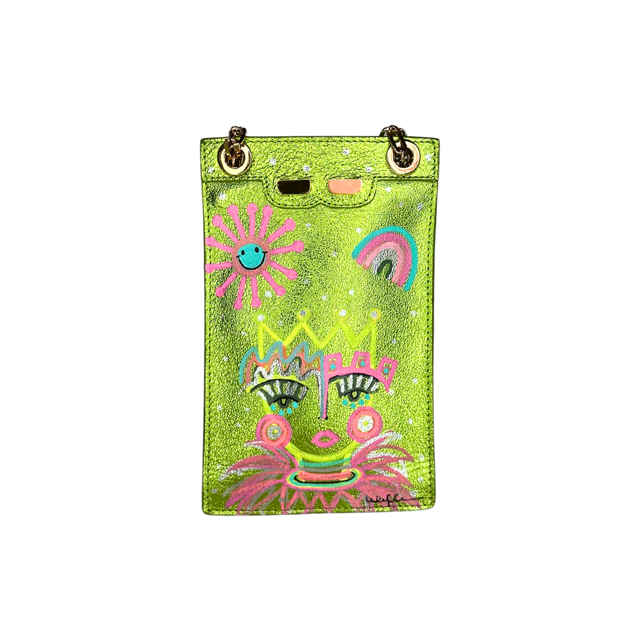 Catherine Cellphone Pouch in Metallic Lime