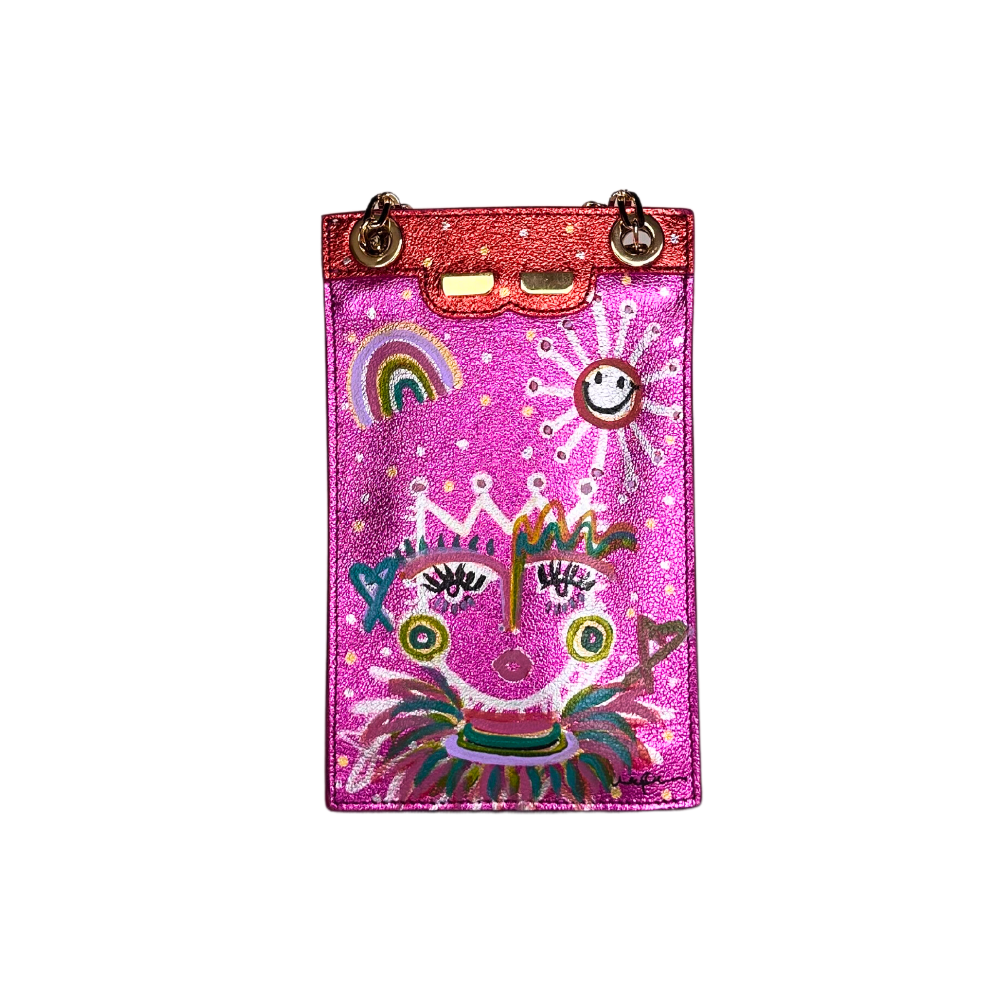 Catherine Cellphone Pouch in Pink and Red Trim