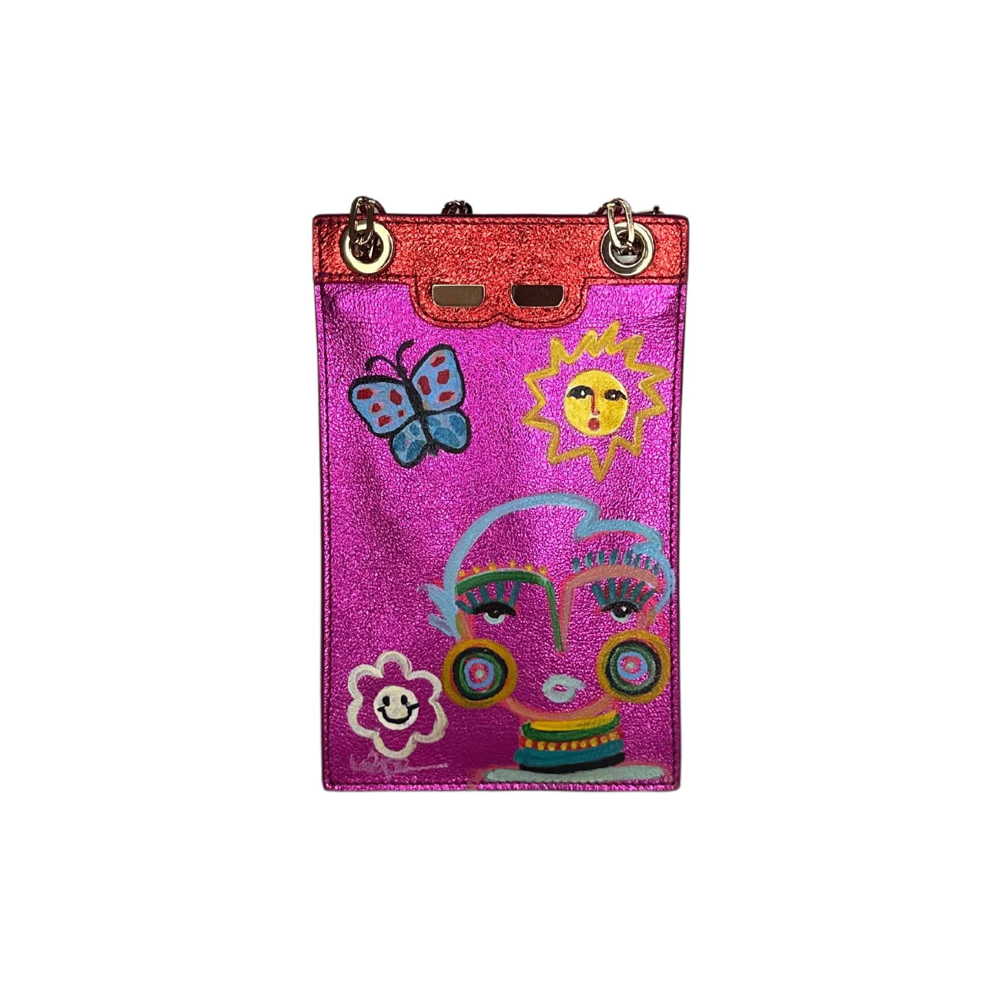 Catherine Cellphone Pouch in Pink and Red Trim