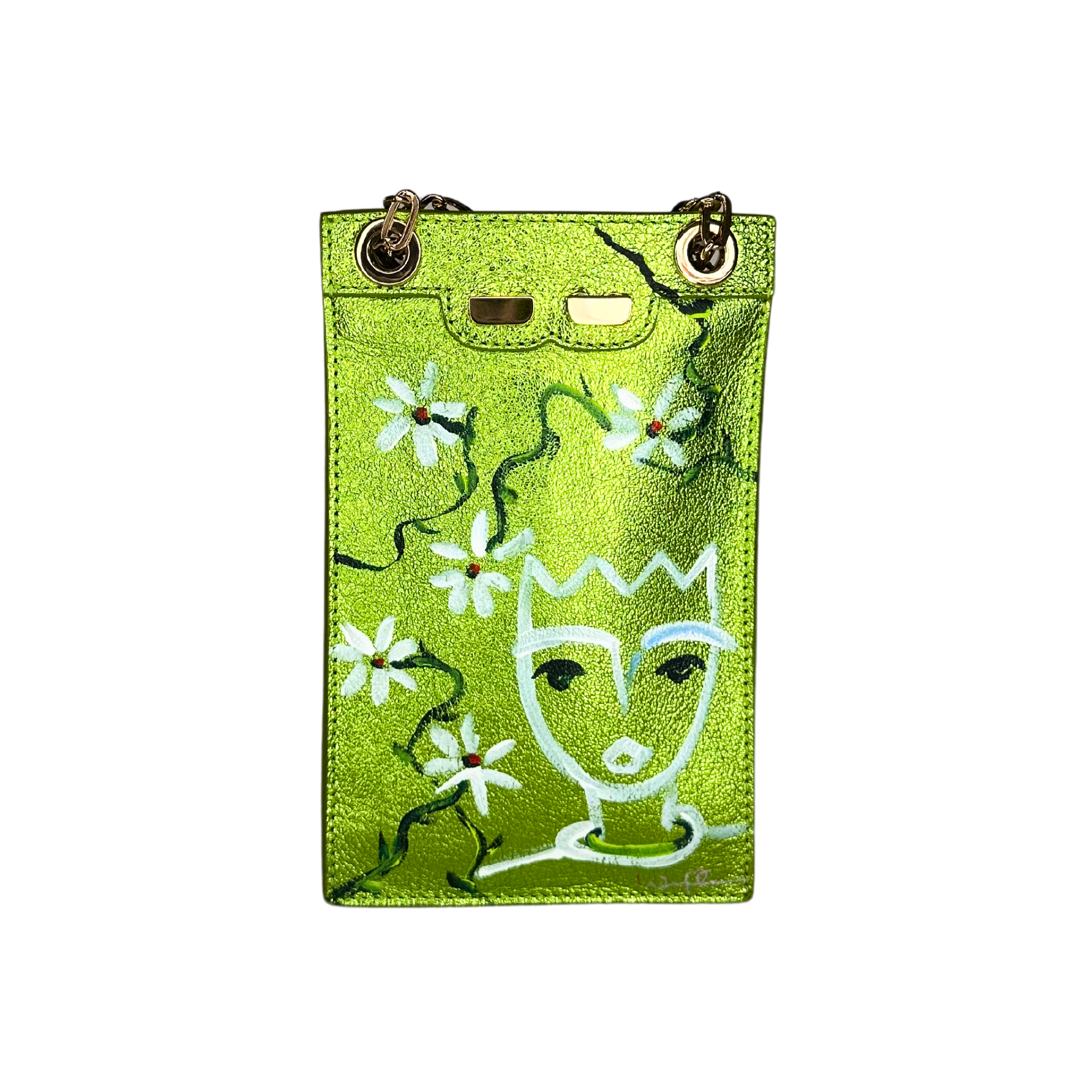 Catherine Cellphone Pouch in Metallic Lime