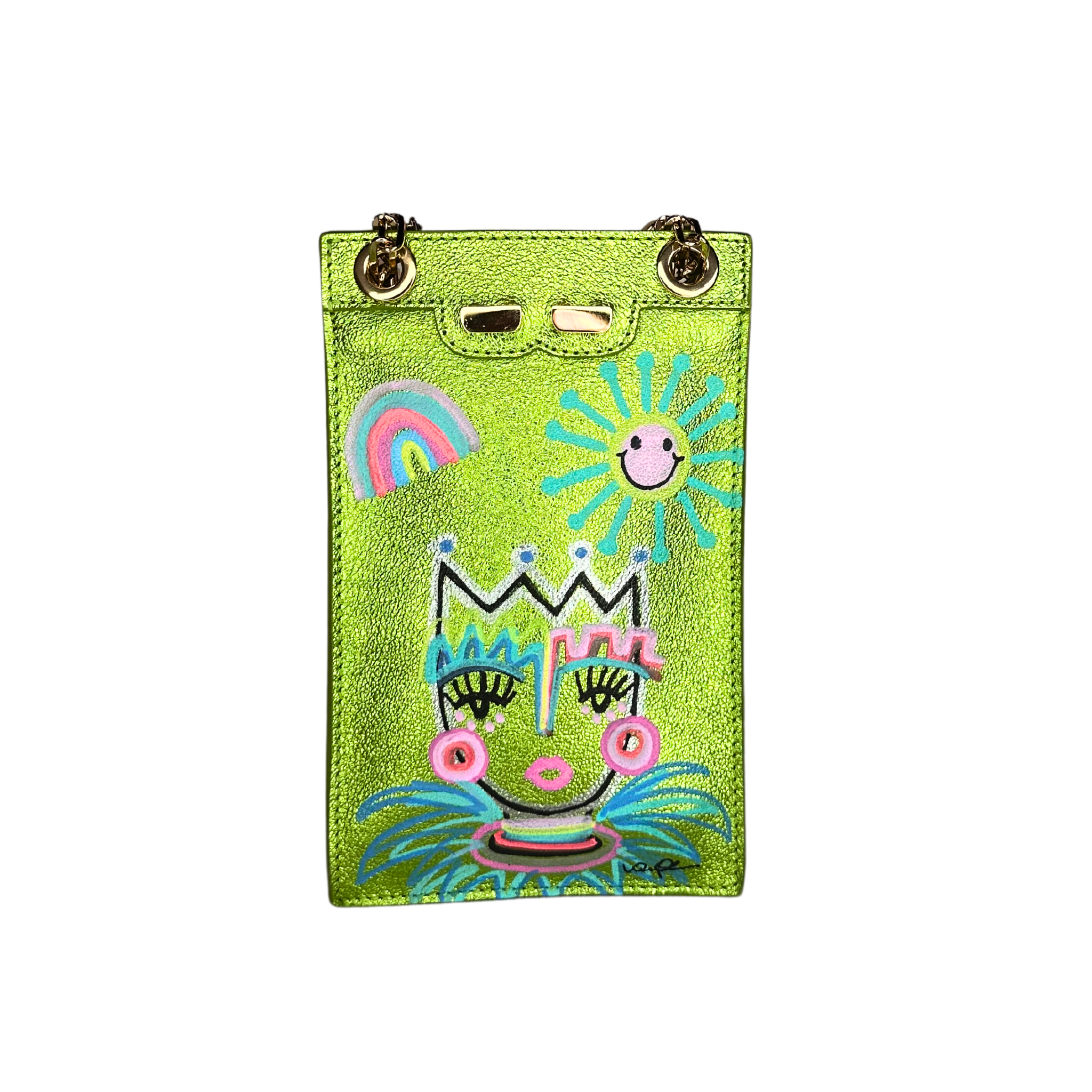 Catherine Cellphone Pouch in Metallic Lime