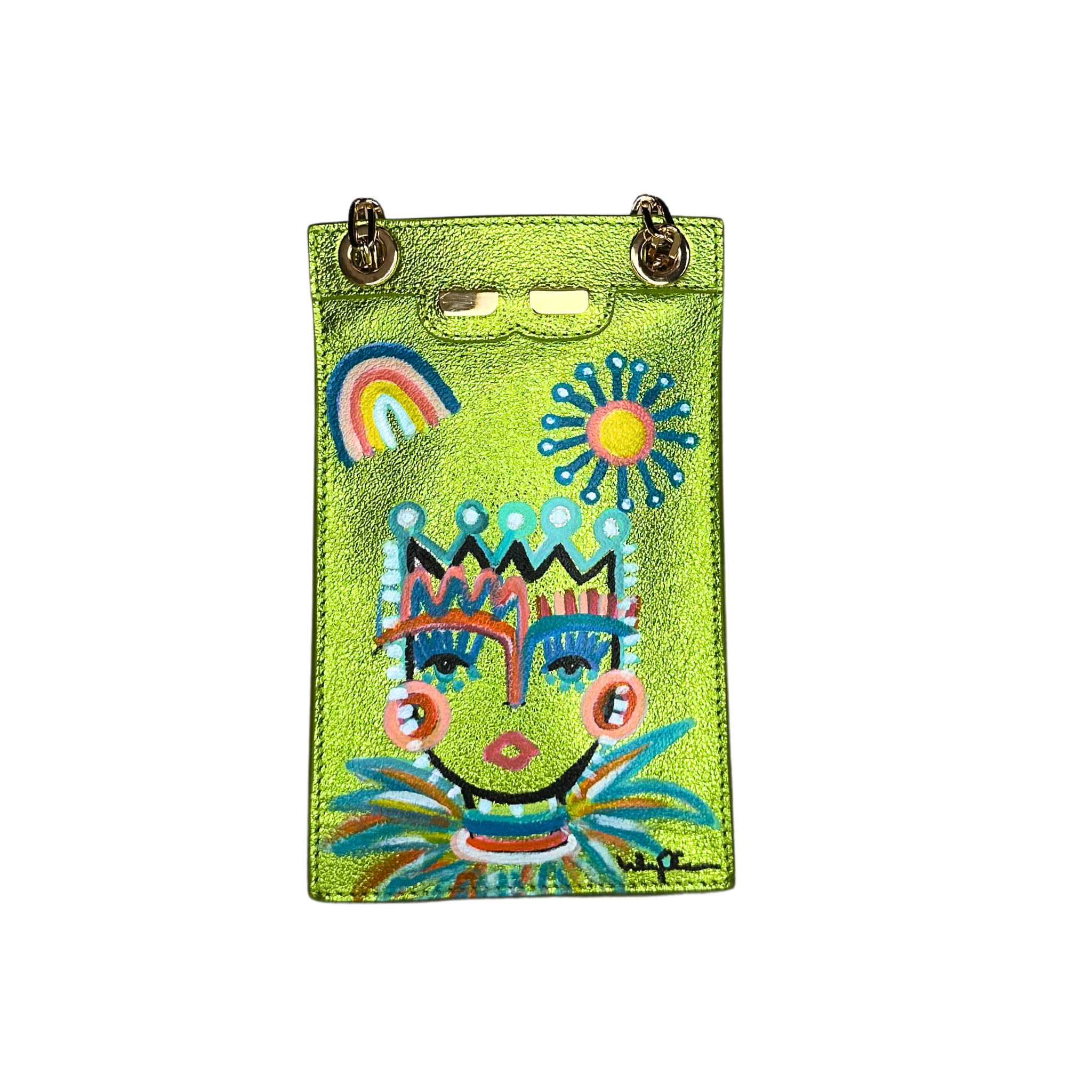 Catherine Cellphone Pouch in Metallic Lime