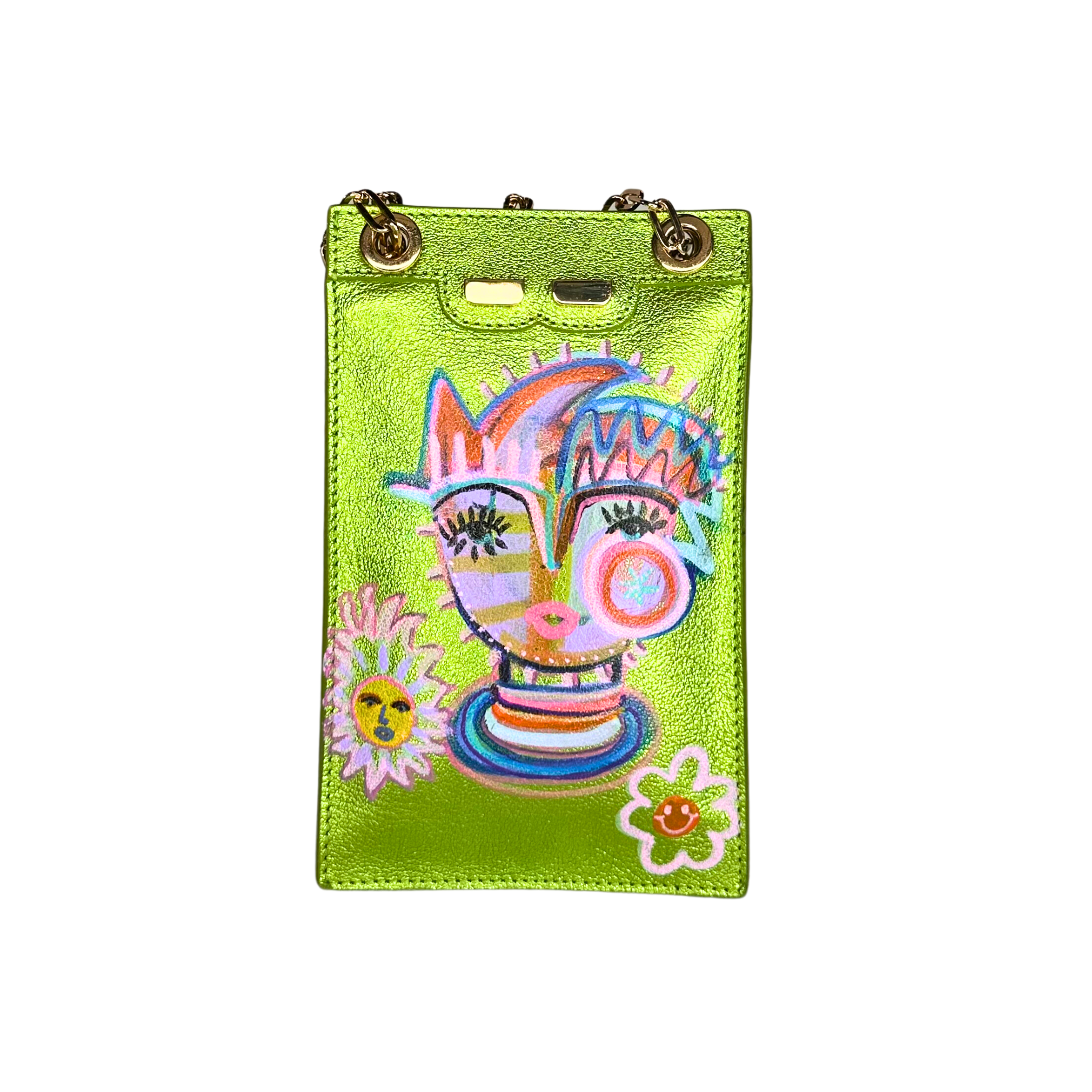 Catherine Cellphone Pouch in Metallic Lime