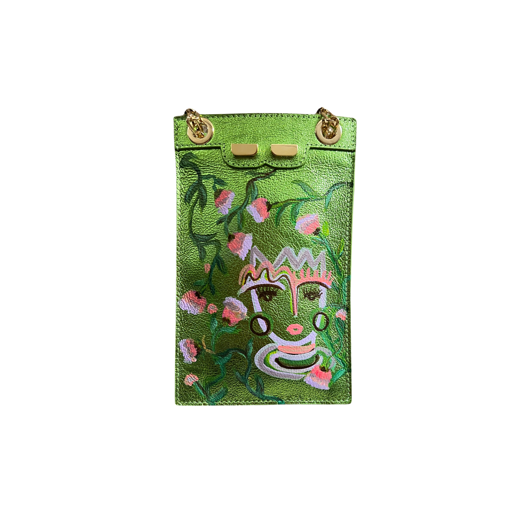 Catherine Cellphone Pouch in Metallic Lime