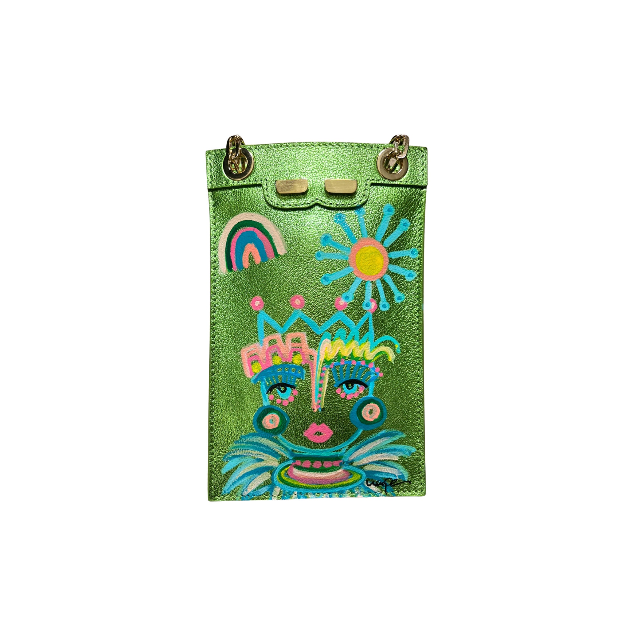 Catherine Cellphone Pouch in Metallic Lime