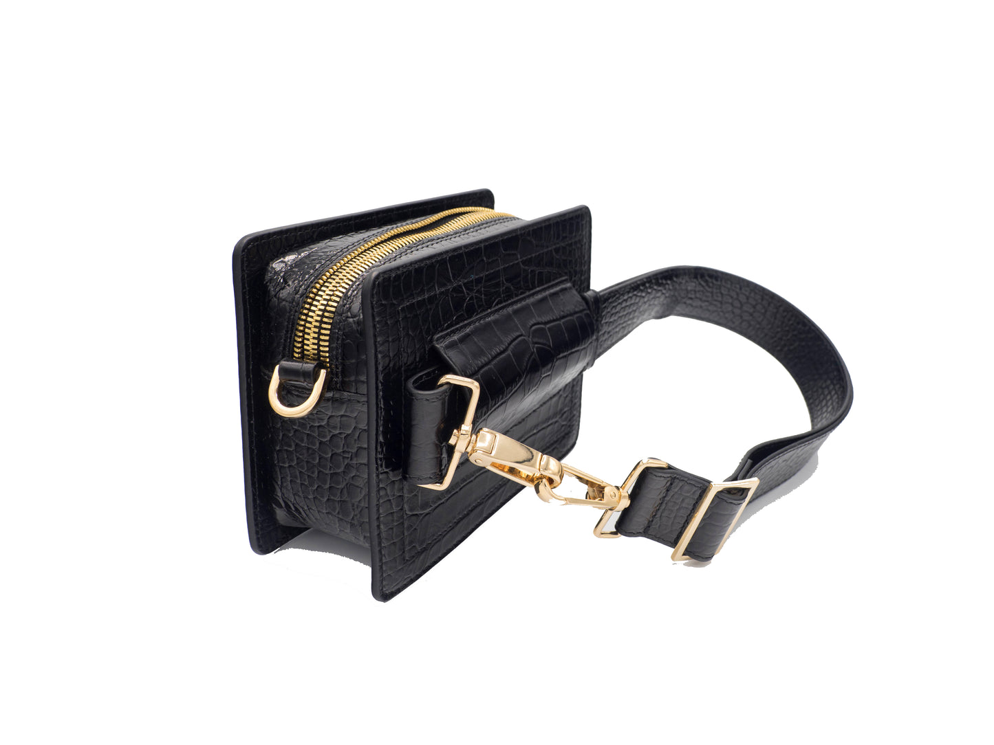 Fairfax in Black Alligator Stamp - BENE Handbags 