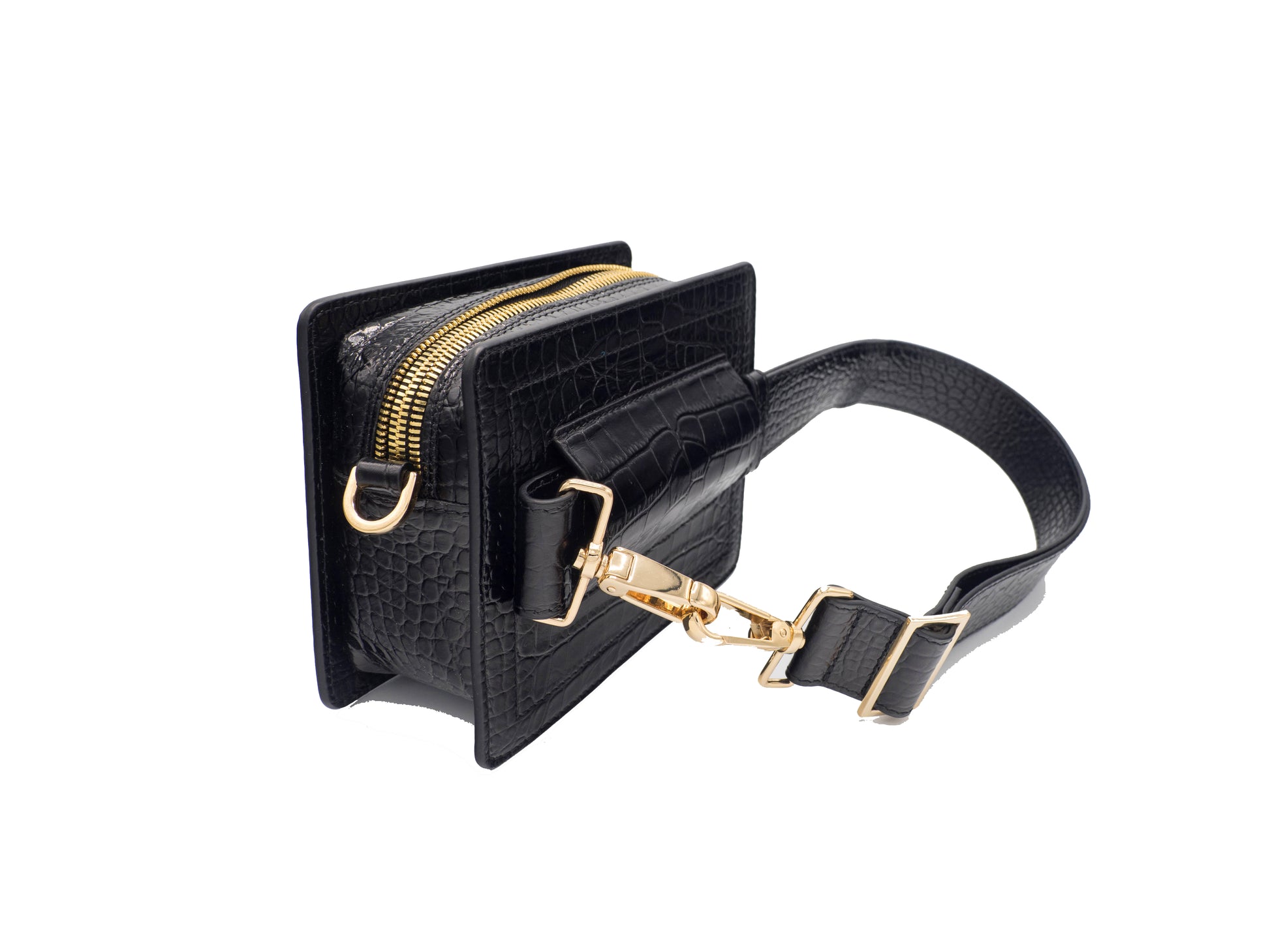 Fairfax in Black Alligator Stamp - BENE Handbags 
