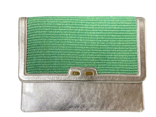 Caffery in Metallic Silver and Green Raffia Warehouse Sale